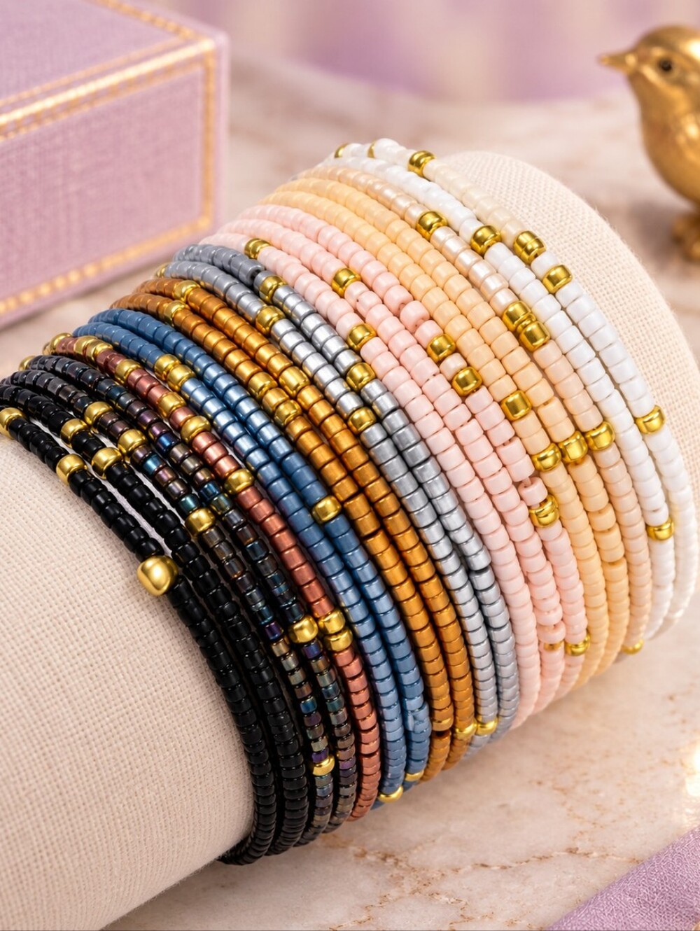 Boho Neutral Seed Bracelet Stack